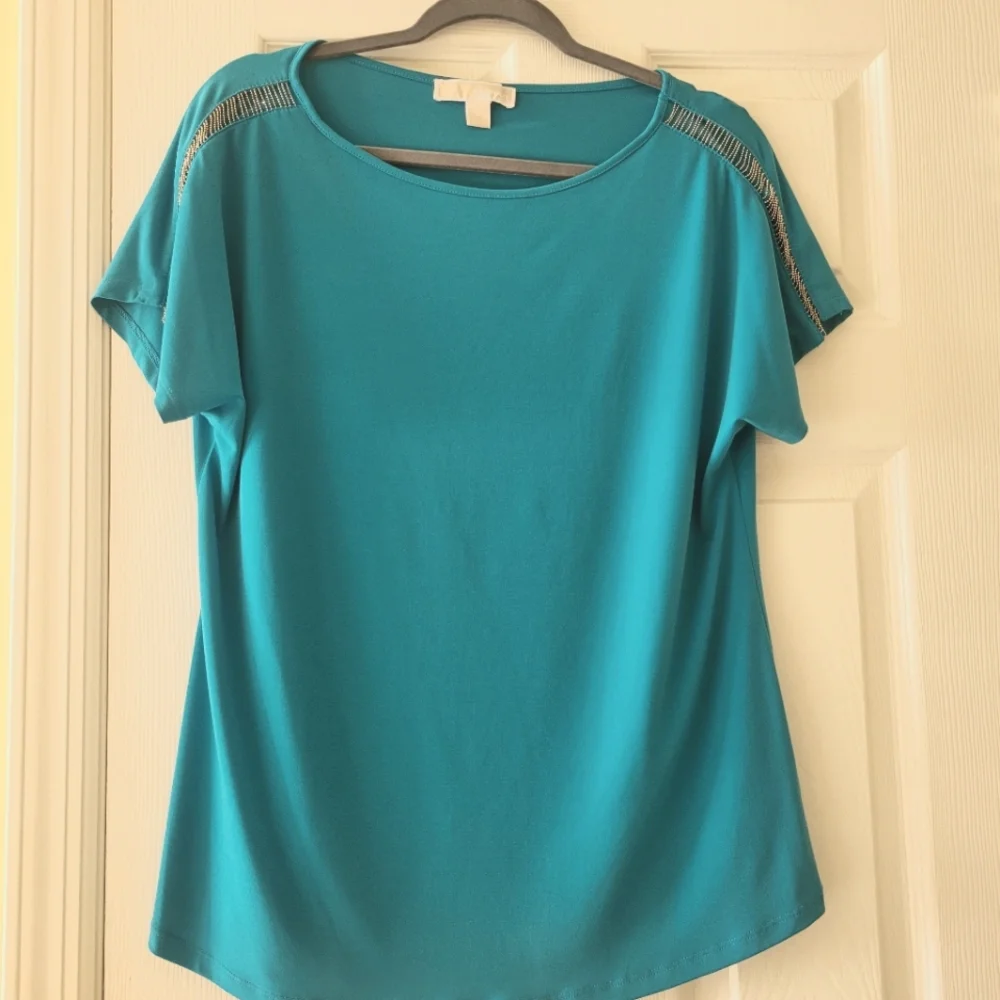 Like New Michael Kors Aqua Blue Short Sleeve Relaxed Blouse - Size L